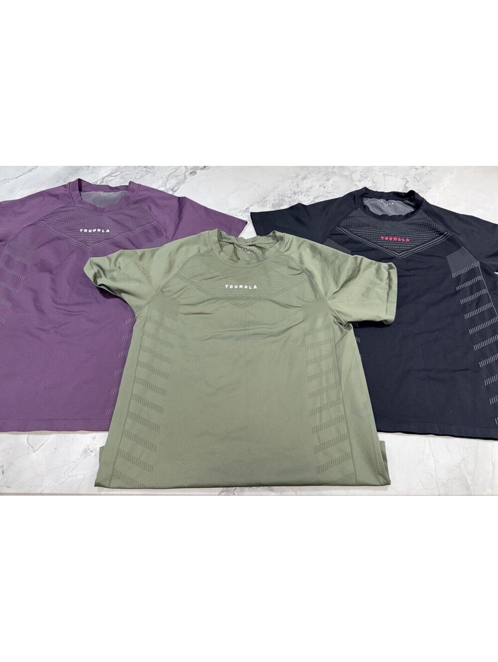 YoungLA 475 SuperVillain Compression Tee Lot 3 Mens XXL Gym Black Green Purple